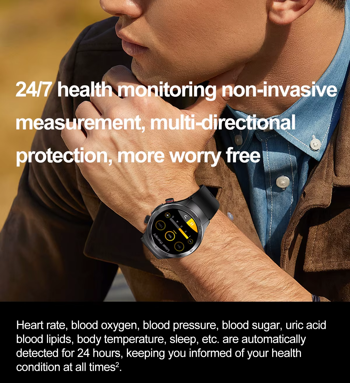 O2Tracker® HealthWave Max - Best Medical Diagnosis Smart Watch, Blood Lipids Uric Acid Blood Glucose watch, ECG+PPG Fitness Tracker