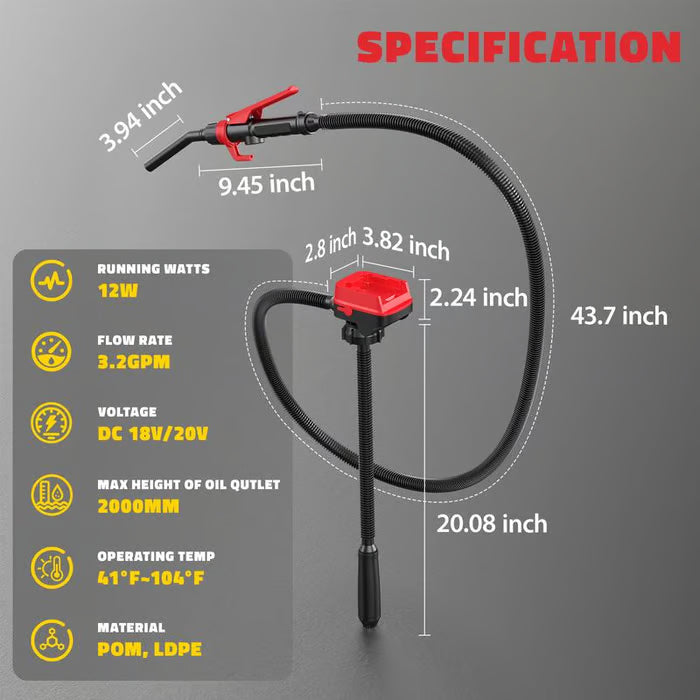 Cordless Fuel Transfer Pump Compatible with DeWalt 20V & Milwaukee 18V Batteries
