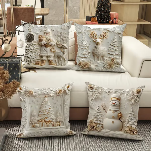 🎄 Soft Velvet Christmas Pillow Covers – 4-Piece Set for Cozy Holiday Vibes!